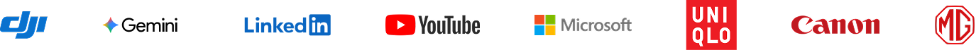 Brands worked with: DJI, Gemini, LinkedIn, YouTube, Microsoft, Uniqlo, Canon, MG