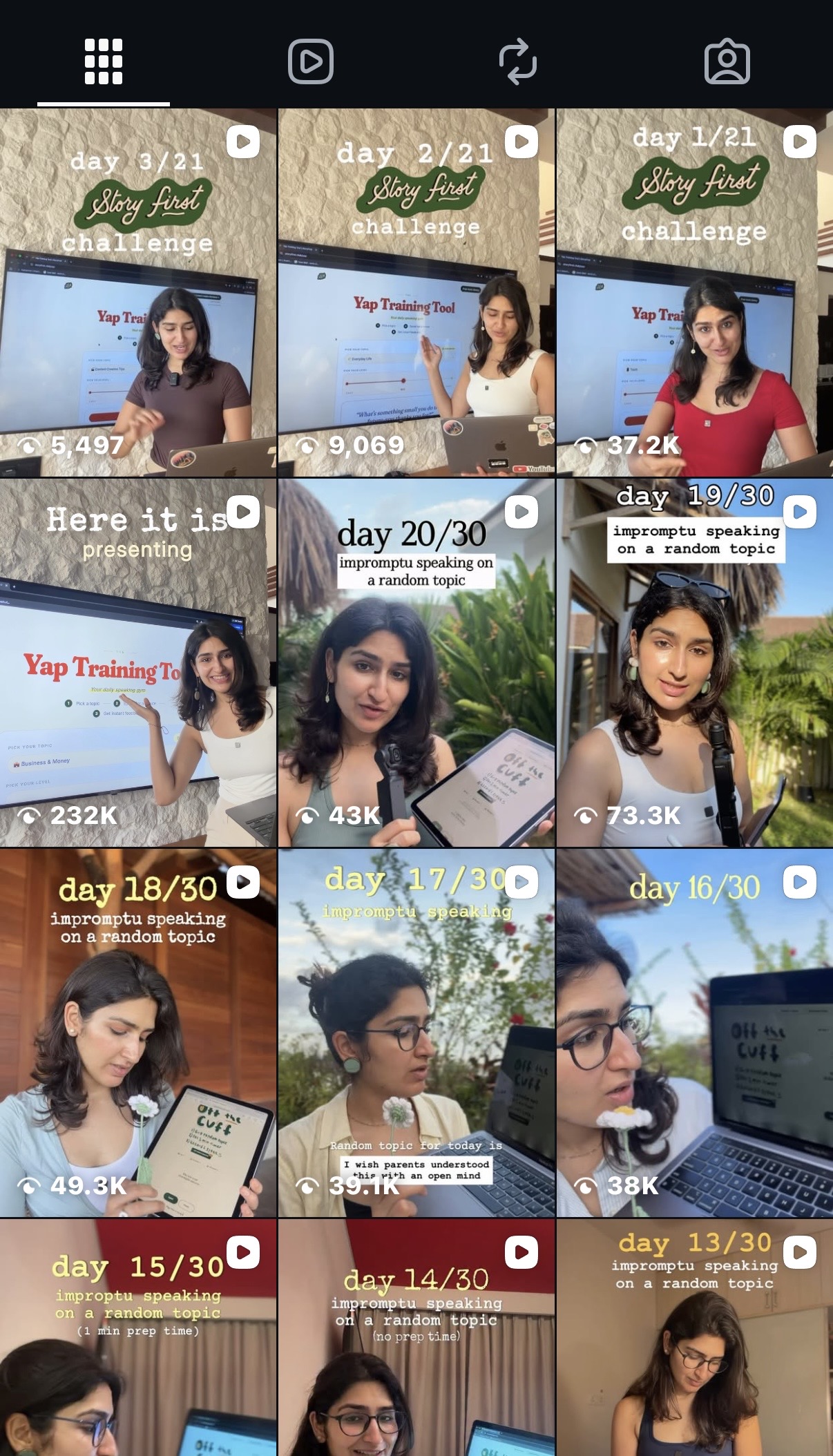 Practising on camera, day by day