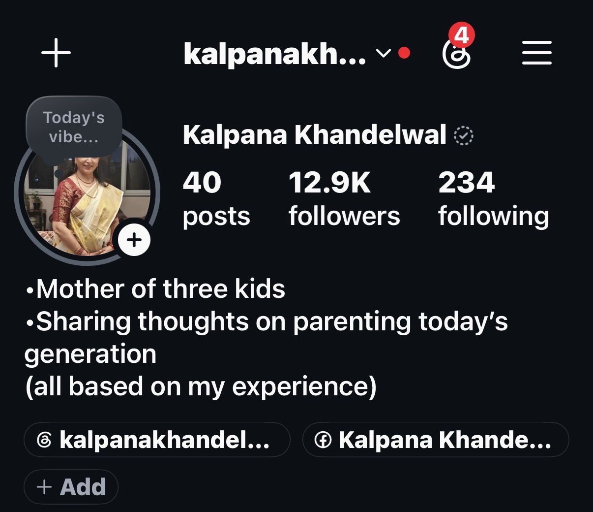 Kalpana's Instagram profile